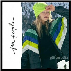 Free People Pippa Packable Puffer Shine Jacket - Camper Stripes - Black Combo